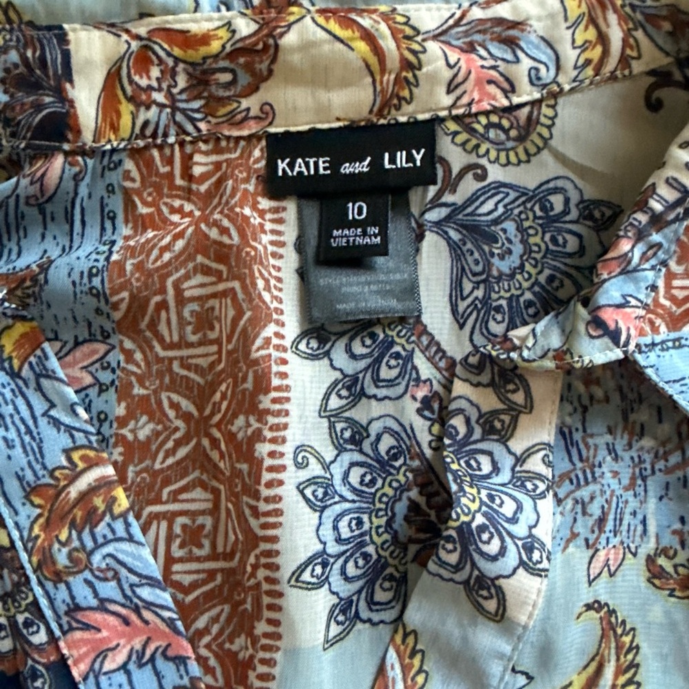 Maxi Shirt Dress in Navy, Rust & Cream Patchwork Print - Picture 2 of 6